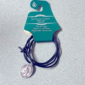 Jeweled cross pewter St Christopher patron saint of sports & military adjustable